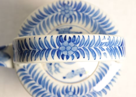 明治前期染付鳳凰図銚子 共箱付き,2ｐセット/ニュウ,蓋小ホツ複数