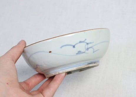 江戸中期染付扇面と草花図なます皿②　高台キズ
