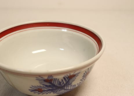 昭和戦前色絵松と扇図蓋付丼