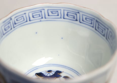 明治前期色絵春蘭と椿図通り物向付