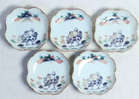 江戸中期色絵馬図四弁通り物小皿 　5客組