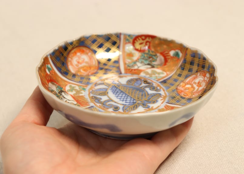 明治前期色絵桃と鶴図通り物小皿② 少甘手 | 吉祥寺PukuPuku