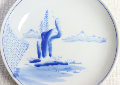 大正～昭和戦前ゴム判山水図小皿
