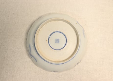 明治前期色絵桃と鶴図通り物なます皿