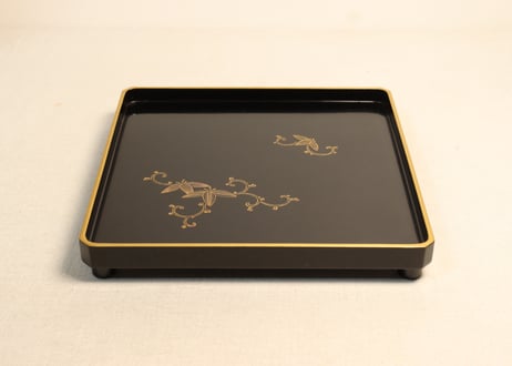 明治~大正総黒沈金笹唐草図吸物膳　10客組　共箱付