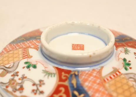 明治前期色絵梅と鶯に鳥籠図通り物蒸茶碗①