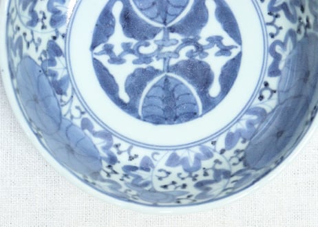 江戸中期染付花に唐草図なます皿