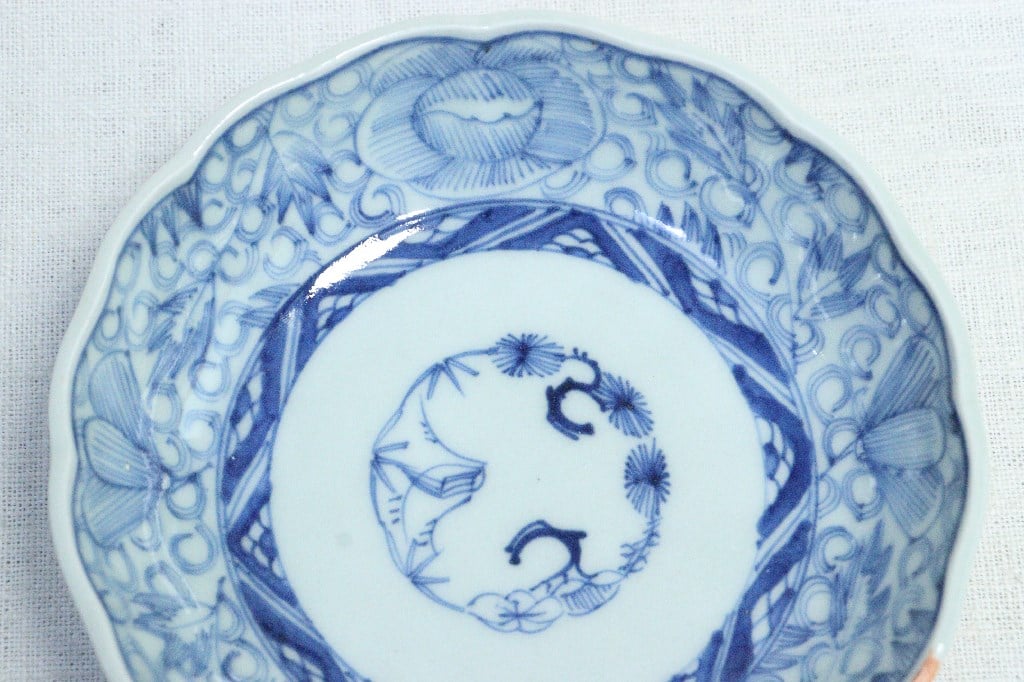 江戸幕末染付線描き牡丹図なます皿 | 吉祥寺PukuPuku