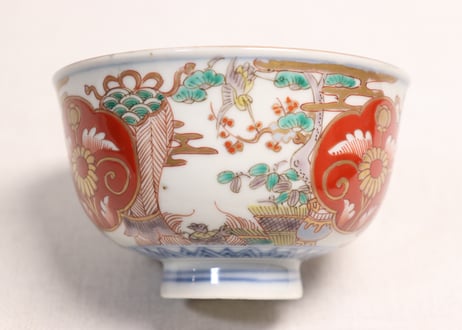 明治前期色絵松竹梅に鶴亀図通り物飯茶碗①