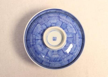 明治前期染付羽根市松図通り物飯茶碗