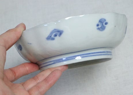 明治前期色絵山水風景と青海波図なます皿②かたつき