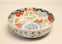 明治前期色絵獅子牡丹と草花図6寸鉢
