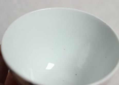 江戸後期染付柳に牡丹図広東型猪口 高台ホツ