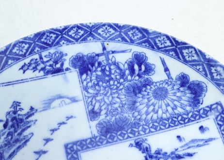明治後期～大正銅判山水図尺皿② 高台ホツ