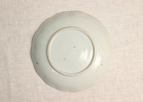 江戸幕末染付山水図輪花7寸皿　甘手