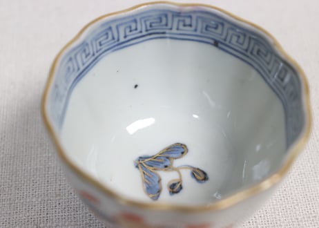 江戸幕末赤絵金彩秋海棠図通り物小向付