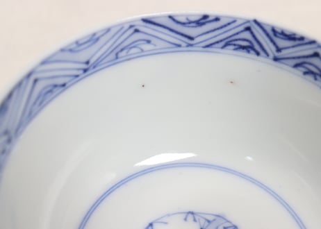 明治前期染付結び文に蝶図蓋茶碗