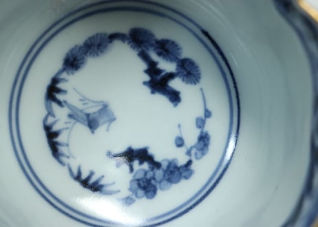 江戸中期色絵四方芭蕉と人物図角向付 ノミホツ
