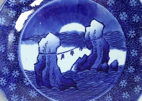 明治前期紙刷夫婦岩図尺皿　少甘手