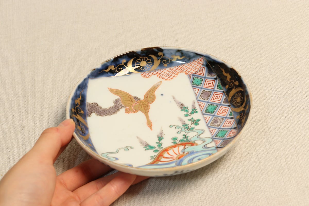 明治前期色絵流水に水鳥図小皿②高台あたり傷 | 吉祥寺PukuPuku