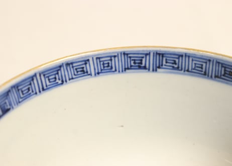 明治前期色絵梅と人物と青玉図蒸茶碗 5客組