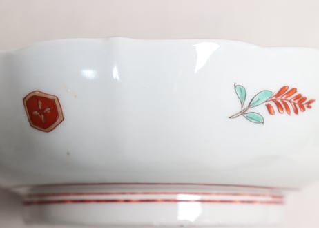 明治前期色絵網手に鶴と梅に鶯図通り物なます皿