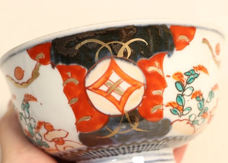 明治前期色絵萩と七宝文図飯茶碗②小ニュウ