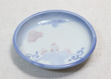 明治後期～大正染付鶴と桐と桜図小皿