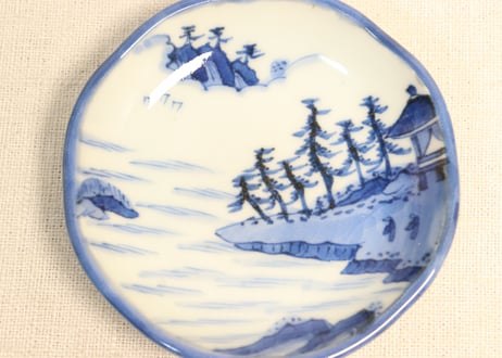 江戸幕末染付山水図小皿
