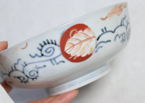明治前期色絵桃と三方に菊図6寸鉢 五客組 1ヶニュウ