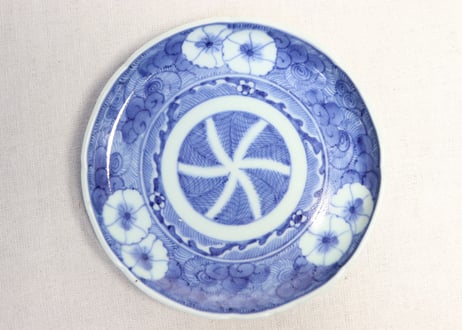 江戸中期染付撫子図6寸皿①　5客組