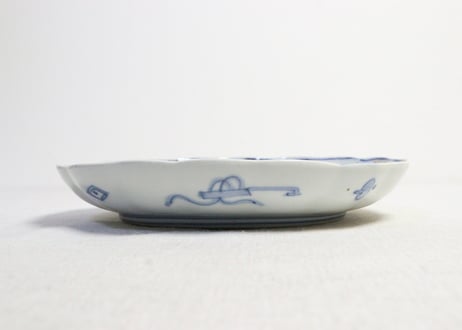 明治前期色絵桃と竹梅図通り物７寸皿