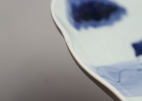 江戸幕末染付船上人物図7寸皿 甘手,小ホツ