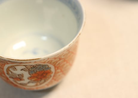 江戸幕末色絵牡丹と渦巻図向付5客組