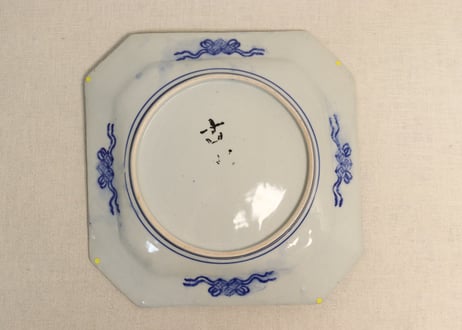 明治後期~大正銅判山水図角皿 ムシクイ,かたつき,ノミホツ