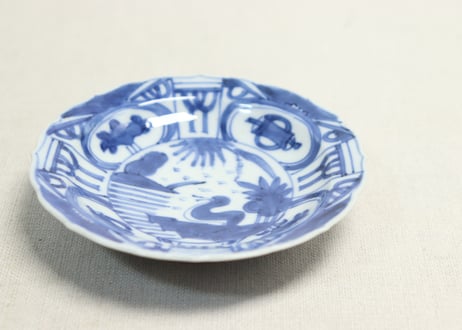 明治前期染付芙蓉手鳥図小皿