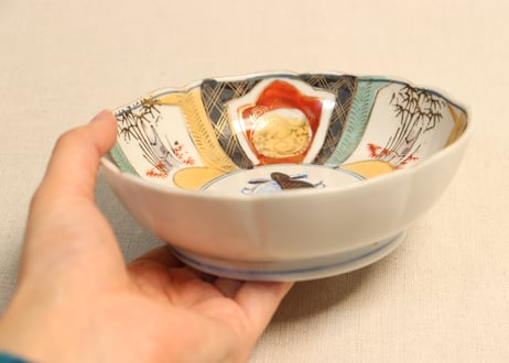 大正～昭和戦前色絵桃と竹林図なます皿