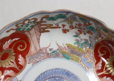 明治前期色絵松竹梅に鶴亀図通り物なます皿③ノミホツ