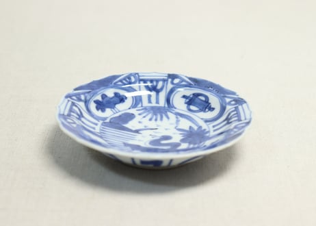 明治前期染付芙蓉手鳥図小皿