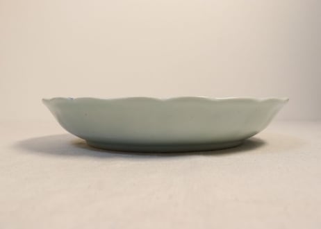 江戸中期染付花鳥図尺深皿　ニュウ