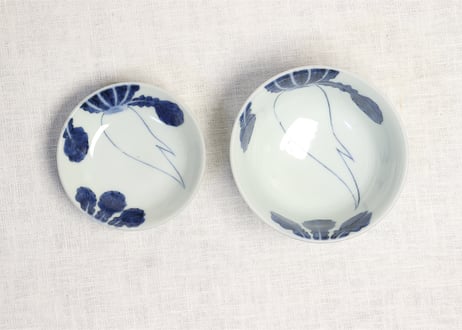 江戸後期染付大根図蓋茶碗5客組 内1客ノミホツ