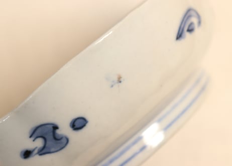 明治前期色絵桃と鶴図通り物なます皿