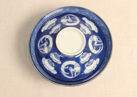江戸後期染付団龍と宝珠図蓋茶碗