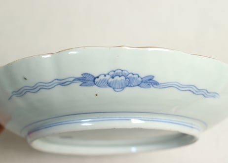 江戸幕末色絵牡丹と青玉図通り物7寸皿②少かたつき