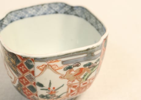 明治前期色絵富士と鷹に兜図角向付 ５客組
