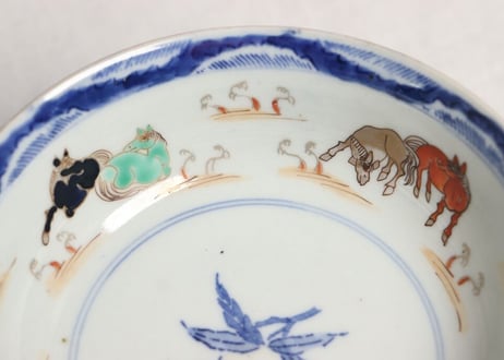 明治前期色絵馬図三ツ組鉢