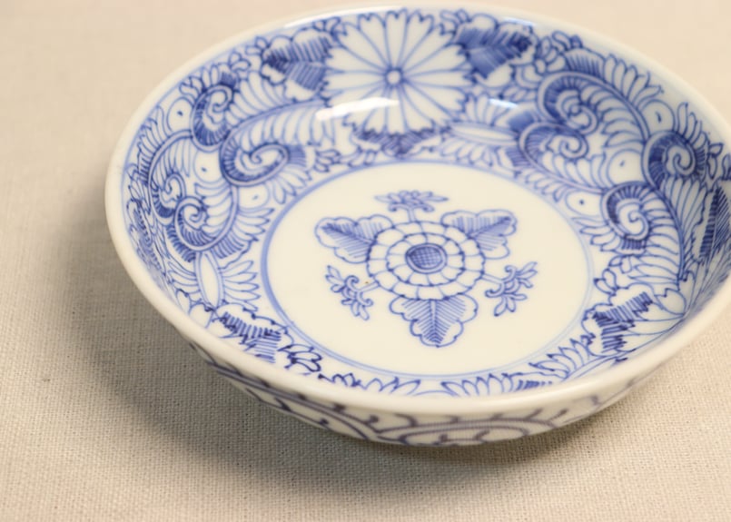 江戸幕末線描き花と唐草図なます皿 | 吉祥寺PukuPuku