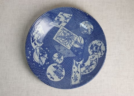 明治後期~大正銅判窓絵散らし図尺皿