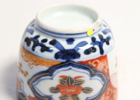明治前期色絵四方に椿と萩図入隅角向付 高台ホツ