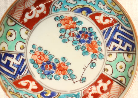 明治前期色絵花と幾何学文小皿①